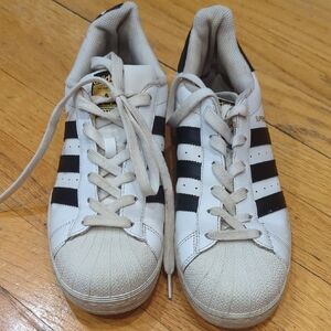 Adidas White Sneakers with Black Stripes